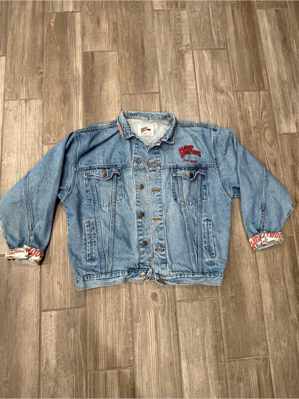 Vintage 90s Planet Hollywood Embroidered Denim Jacket XL Las Vegas
